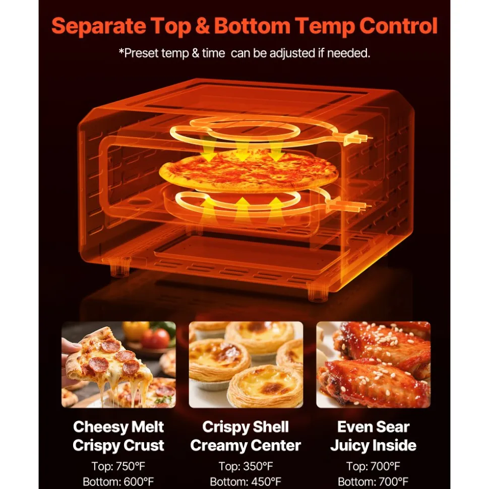 VEVOR Electric Pizza Oven, Smart Pizzas Maker Indoor with 5 Preset, 12-Inch Countertop Pizza Cooker w/ Touch Srceen, 750℉ Max Temp, 2-Min Rpaid Baking Oven Thin & Crispy, Neapolitan, Frozen, New York