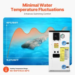 VEVOR Electric Pool Heat Pump, 51200 BTU, Pool Heaters for 7926-15851GAL Above and In Ground Pools, Low Noise, Heating and Cooling Highly Efficient & Energy-Saving Pool Water Heater AC208-230V 60Hz