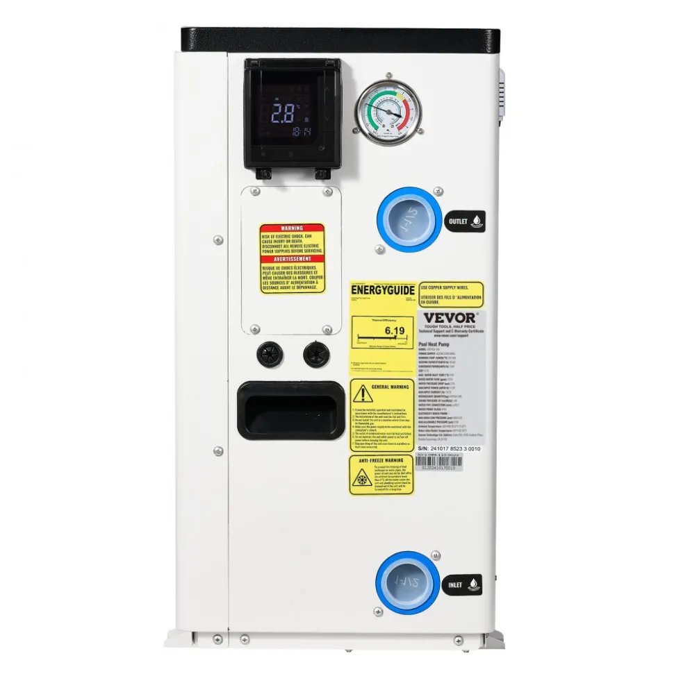 VEVOR Electric Pool Heat Pump, 35830 BTU, Pool Heaters for 6605-13209GAL Above and In Ground Pools, Low Noise, Heating and Cooling Highly Efficient & Energy-Saving Pool Water Heater AC208-230V 60Hz