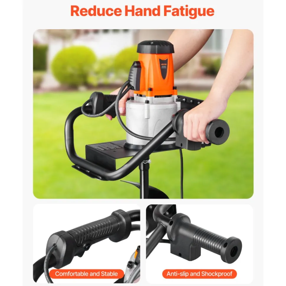 VEVOR Electric Post Hole Digger, 5.71 in Auger Bit with 1500W Powerful Motor, 140 RPM Alloy Steel Earth Auger Drill Bit with 10.24 in Extension Rod, for Post Hole Digging, Drilling & Tree Planting