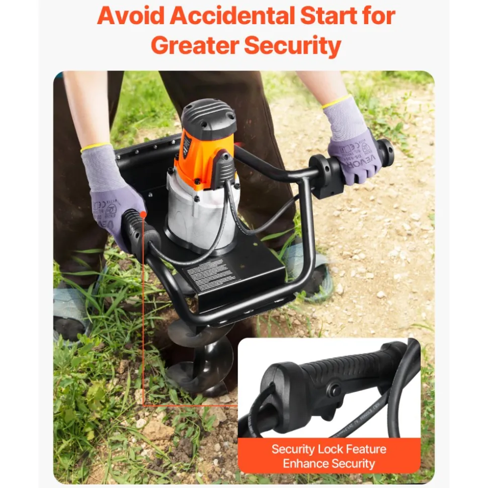 VEVOR Electric Post Hole Digger, 5.71 in Auger Bit with 1500W Powerful Motor, 140 RPM Alloy Steel Earth Auger Drill Bit with 10.24 in Extension Rod, for Post Hole Digging, Drilling & Tree Planting