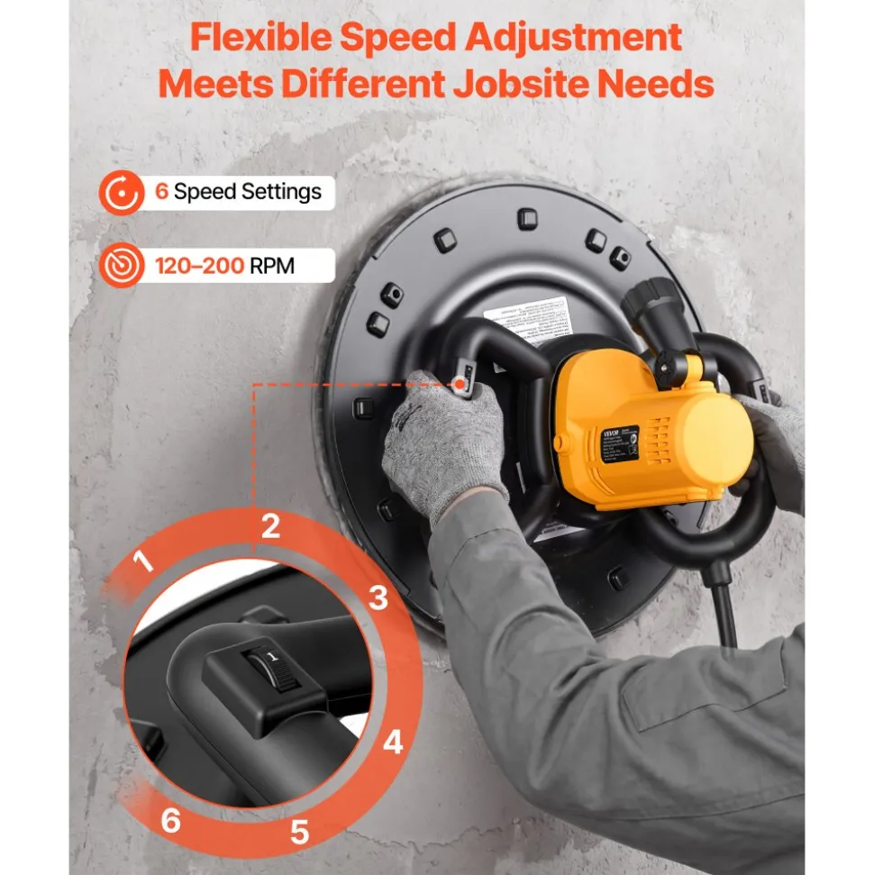 VEVOR Electric Power Trowel, 800W Concrete Finishing Machine Corded with Mixing Rod, 6-Speed Adjustable 120–200 RPM, Steel & Plastic Trowel Discs, Extension Handle, Floor Smoothing Cement Finisher