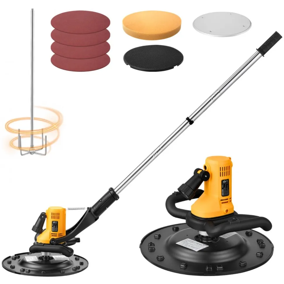 VEVOR Electric Power Trowel, 800W Concrete Finishing Machine Corded with Mixing Rod, 6-Speed Adjustable 120–200 RPM, Steel & Plastic Trowel Discs, Extension Handle, Floor Smoothing Cement Finisher