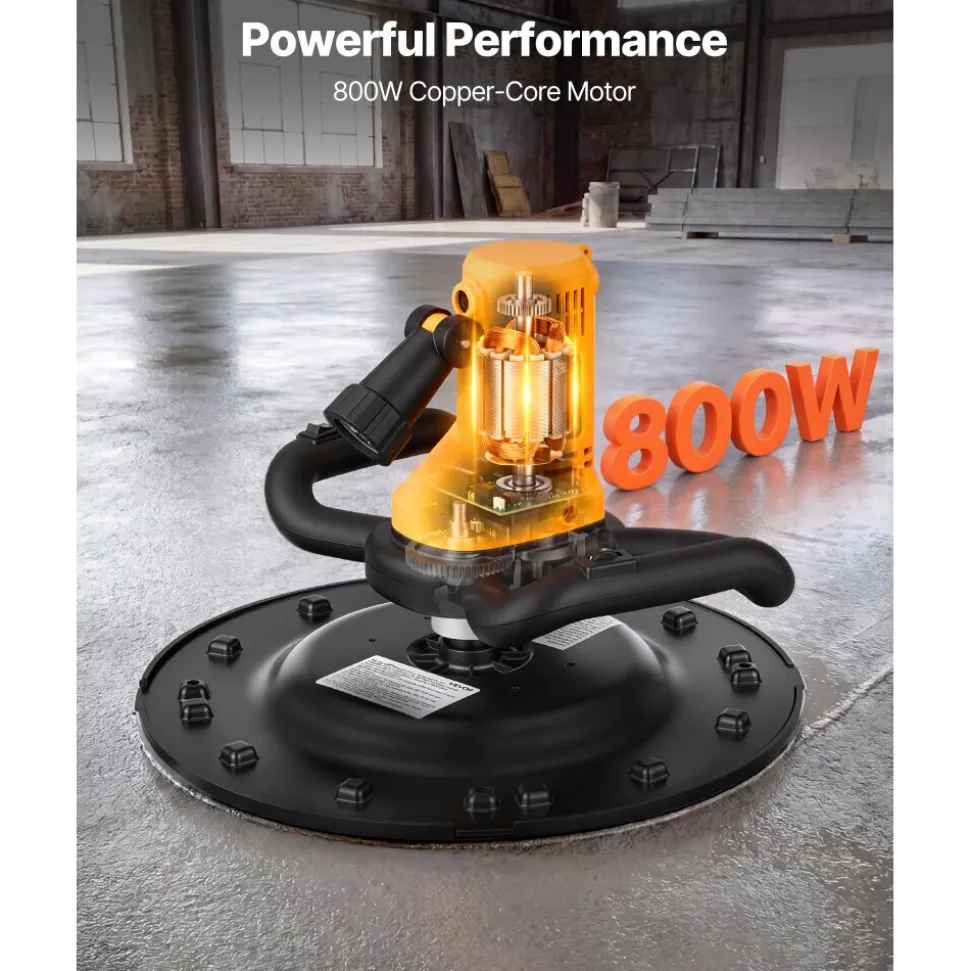 VEVOR Electric Power Trowel, 800W Concrete Finishing Machine Corded with Mixing Rod, 6-Speed Adjustable 120–200 RPM, Steel & Plastic Trowel Discs, Extension Handle, Floor Smoothing Cement Finisher