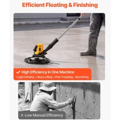 VEVOR Electric Power Trowel, 800W Concrete Finishing Machine Corded with Mixing Rod, 6-Speed Adjustable 120–200 RPM, Steel & Plastic Trowel Discs, Extension Handle, Floor Smoothing Cement Finisher