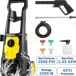 VEVOR Electric Power Washer, 2000 PSI, Max 1.65 GPM Pressure Washer with 20 ft Hose & Reel, 5 Quick Connect Nozzles, Foam Cannon, Portable to Clean Patios, Cars, Fences, Driveways, ETL Listed