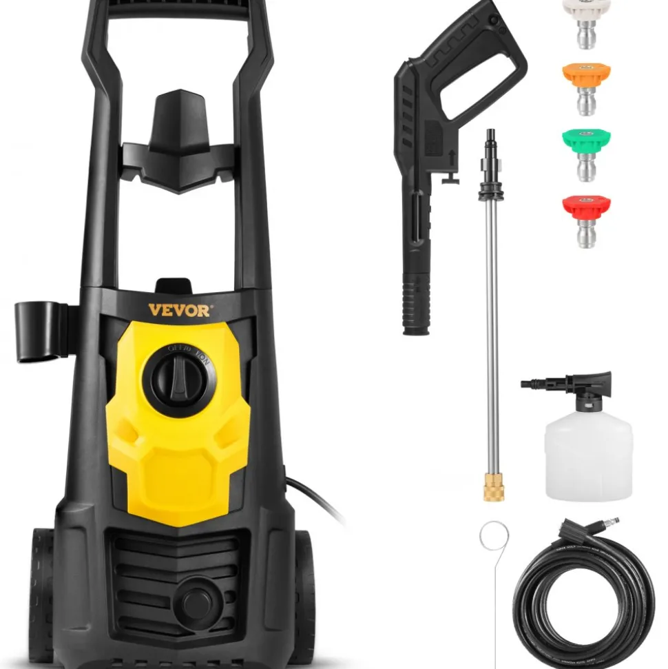 VEVOR Electric Power Washer, 2000 PSI, Max 1.65 GPM Pressure Washer with 20 ft Hose & Reel, 5 Quick Connect Nozzles, Foam Cannon, Portable to Clean Patios, Cars, Fences, Driveways, ETL Listed