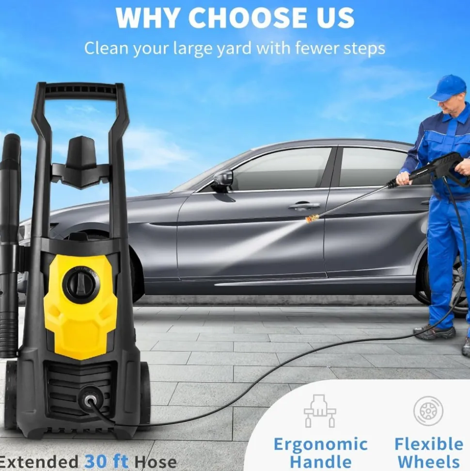 VEVOR Electric Power Washer, 2000 PSI, Max 1.65 GPM Pressure Washer with 20 ft Hose & Reel, 5 Quick Connect Nozzles, Foam Cannon, Portable to Clean Patios, Cars, Fences, Driveways, ETL Listed