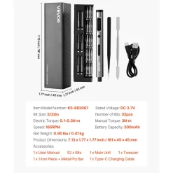 VEVOR Electric Precision Screwdriver Set, 52 Magnetic Bits, Mini Electric Screwdriver with Magnetic Storage Box, S2 Steel Bits, LED Light, Type-C Charging, for Phone, Laptop, and Electronics Repair