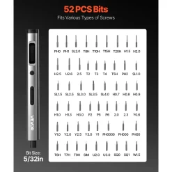 VEVOR Electric Precision Screwdriver Set, 52 Magnetic Bits, Mini Electric Screwdriver with Magnetic Storage Box, S2 Steel Bits, LED Light, Type-C Charging, for Phone, Laptop, and Electronics Repair