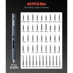 VEVOR Electric Precision Screwdriver Set, 48 Magnetic Bits, Mini Electric Screwdriver with Magnetic Storage Box, S2 Steel Bits, LED Light, Type-C Charging, for Phone, Laptop, and Electronics Repair