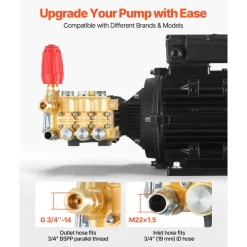 VEVOR Electric Pressure Washer Pump Kit, 1950 PSI, 3.2 GPM, Triplex Power Washer Pump with 5 HP Motor 240 V, Includes Wall Mount Bracket, Spray Gun, Wand, Hose, 5 Nozzles, for Washing Cars, Gardens