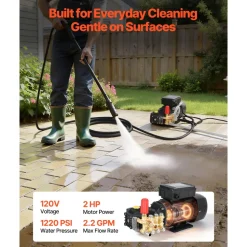 VEVOR Electric Pressure Washer Pump Kit, 1220 PSI, 2.2 GPM, Triplex Power Washer Pump with 2 HP Motor 120 V, Adjustable Water Pressure, for Washing Cars, Gardens, Exterior Walls, Deck, Machinery Equipment