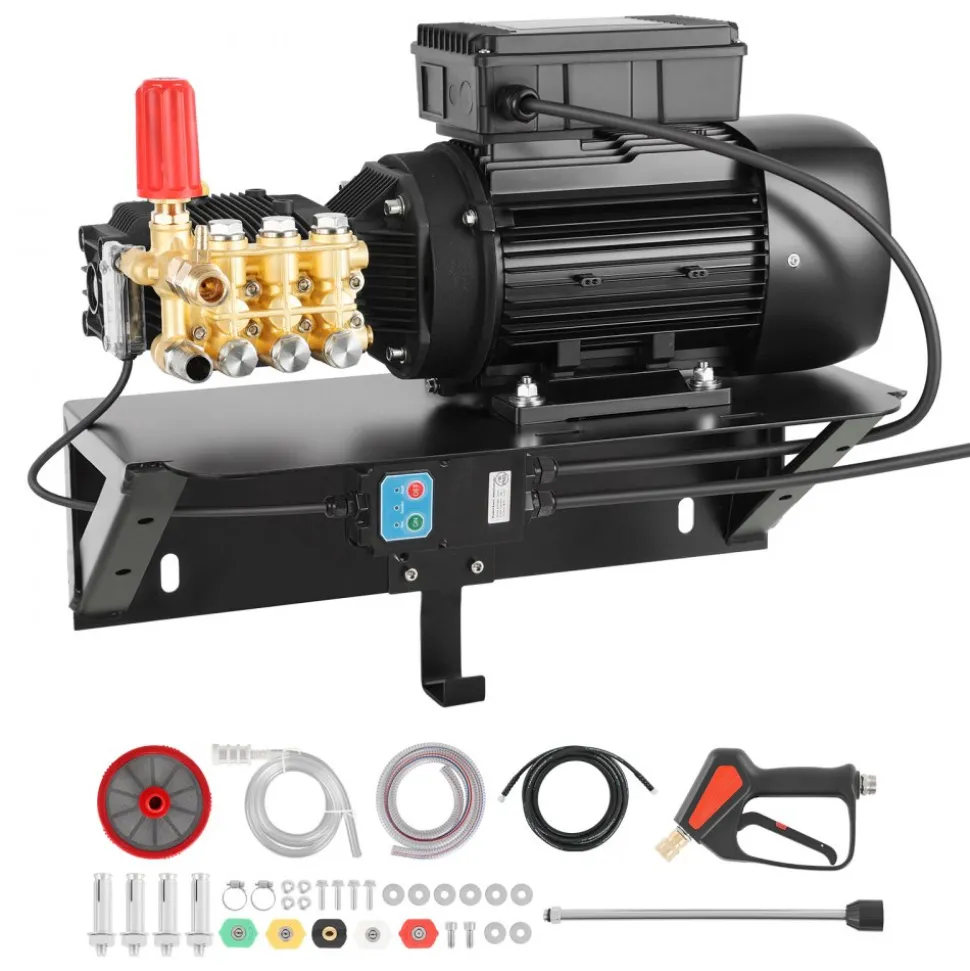 VEVOR Electric Pressure Washer Pump Kit, 1220 PSI, 2.2 GPM, Triplex Power Washer Pump with 2 HP Motor 120 V, Includes Wall Mount Bracket, Spray Gun, Wand, Hose, 5 Nozzles, for Washing Cars, Gardens