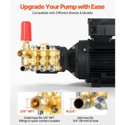 VEVOR Electric Pressure Washer Pump Kit, 1220 PSI, 2.2 GPM, Triplex Power Washer Pump with 2 HP Motor 120 V, Includes Wall Mount Bracket, Spray Gun, Wand, Hose, 5 Nozzles, for Washing Cars, Gardens