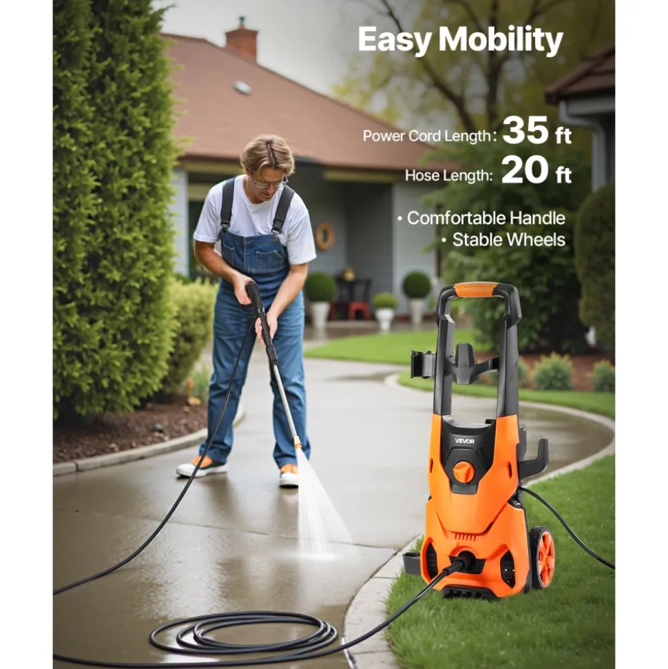 VEVOR Electric Pressure Washer, Max 2000 PSI and 2.8 GPM, High Power Pressure Cleaning Machine with 4 Quick Connect Nozzles and a Foam Cannon, Ideal for Cars/Fences/Driveways/Patios/Home Cleaning