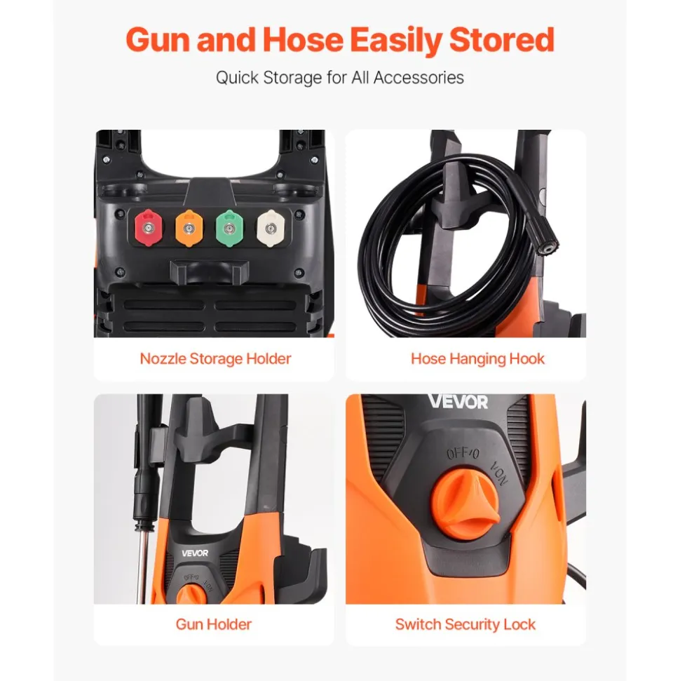 VEVOR Electric Pressure Washer, Max 2000 PSI and 2.8 GPM, High Power Pressure Cleaning Machine with 4 Quick Connect Nozzles and a Foam Cannon, Ideal for Cars/Fences/Driveways/Patios/Home Cleaning