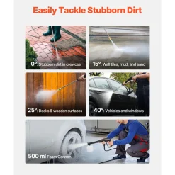 VEVOR Electric Pressure Washer, Max 2000 PSI and 2.8 GPM, High Power Pressure Cleaning Machine with 4 Quick Connect Nozzles and a Foam Cannon, Ideal for Cars/Fences/Driveways/Patios/Home Cleaning