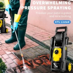 VEVOR Electric Pressure Washer, 2000 PSI, Max 1.65 GPM Power Washer with 30 ft Hose & Reel, 5 Quick Connect Nozzles, Foam Cannon, Portable to Clean Patios, Cars, Fences, Driveways, ETL Listed