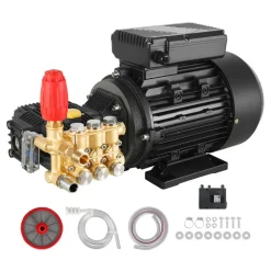 VEVOR Electric Pressure Washer Pump Kit, 1950 PSI, 3.2 GPM, Triplex Power Washer Pump with 5 HP Motor 240 V, Adjustable Water Pressure, for Washing Cars, Gardens, Exterior Walls, Deck, Machinery Equipment