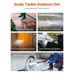 VEVOR Electric Pressure Washer, Max 4500 PSI and 3.2 GPM With Pressure Adjustment, High Power Pressure Cleaning Machine with 4 Quick Connect Nozzles, for Cars/Fences/Driveways/Patios/Home Cleaning