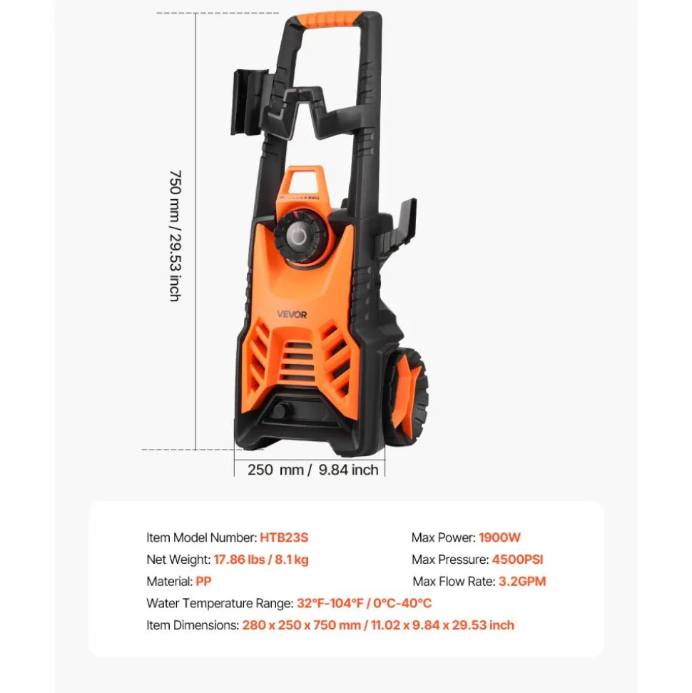 VEVOR Electric Pressure Washer, Max 4500 PSI and 3.2 GPM With Pressure Adjustment, High Power Pressure Cleaning Machine with 4 Quick Connect Nozzles, for Cars/Fences/Driveways/Patios/Home Cleaning