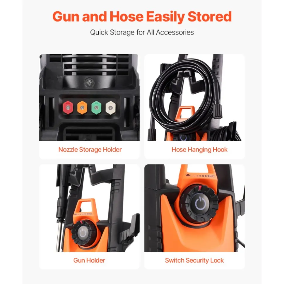 VEVOR Electric Pressure Washer, Max 4500 PSI and 3.2 GPM With Pressure Adjustment, High Power Pressure Cleaning Machine with 4 Quick Connect Nozzles, for Cars/Fences/Driveways/Patios/Home Cleaning