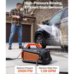 VEVOR Electric Pressure Washer, 2000 Max PSI 1.59 Max GPM, Portable Power Washer with 4 Nozzles, Metal Extension Wand, Built-in Carry Handle, Compact & Flexible for  Cars,Driveways,Patios,Fences,Home