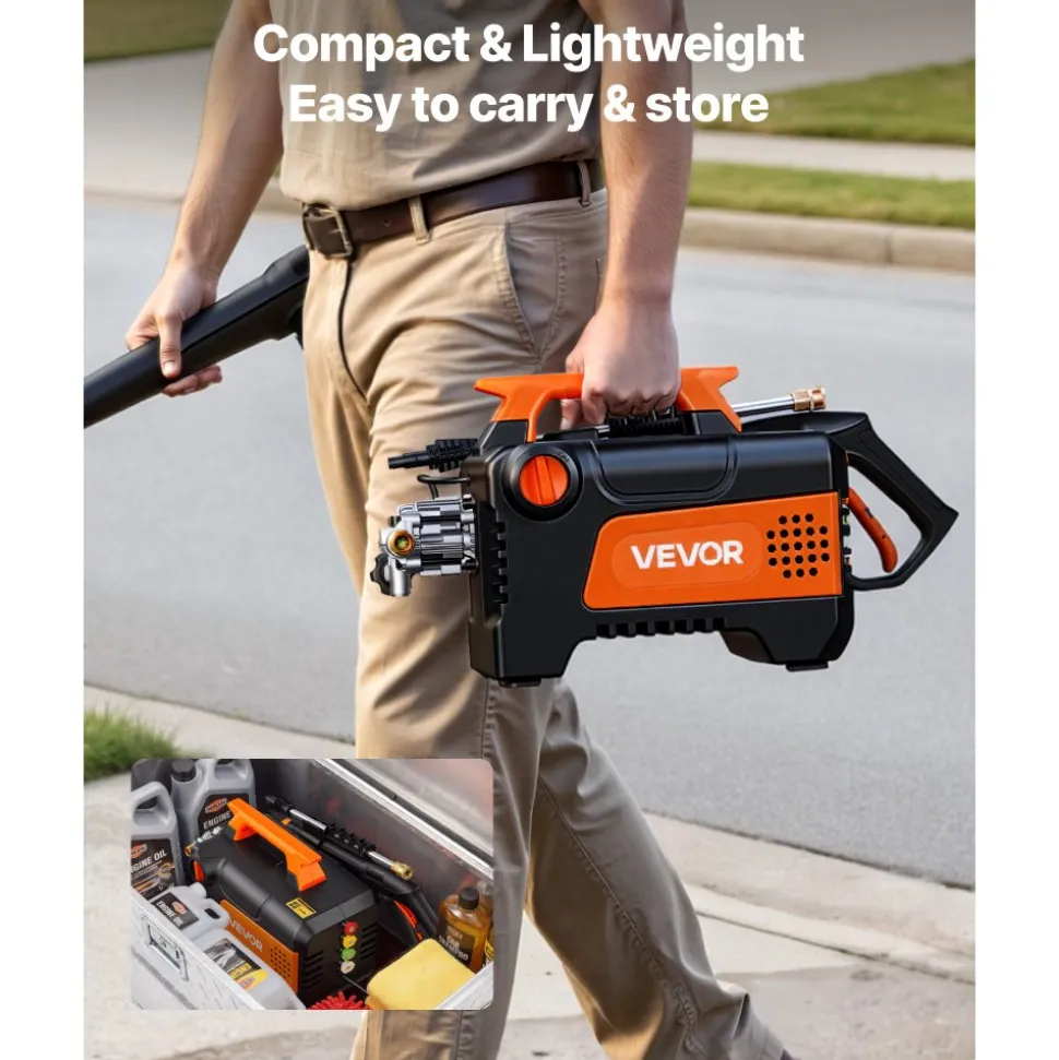 VEVOR Electric Pressure Washer, 1958 Max PSI 2.5 Max GPM, Portable Power Washer with 4 Nozzles, Metal Extension Wand, Commercial-Grade 5-Piston Plunger Pump, High Pressure for Cars,Driveways,Patios