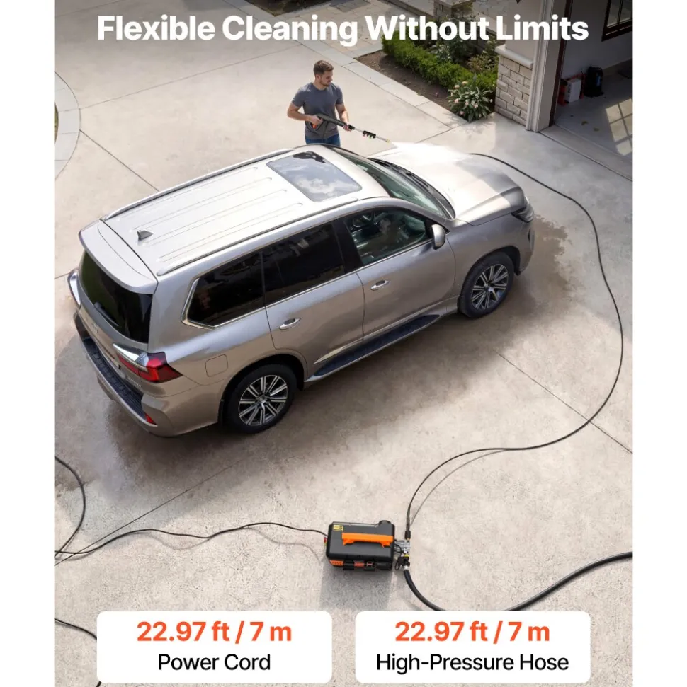 VEVOR Electric Pressure Washer, 1958 Max PSI 2.5 Max GPM, Portable Power Washer with 4 Nozzles, Metal Extension Wand, Commercial-Grade 5-Piston Plunger Pump, High Pressure for Cars,Driveways,Patios