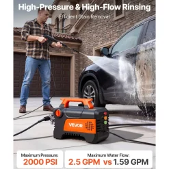 VEVOR Electric Pressure Washer, 1958 Max PSI 2.5 Max GPM, Portable Power Washer with 4 Nozzles, Metal Extension Wand, Commercial-Grade 5-Piston Plunger Pump, High Pressure for Cars,Driveways,Patios