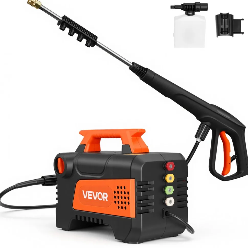 VEVOR Electric Pressure Washer, 1958 Max PSI 2.5 Max GPM, Portable Power Washer with 4 Nozzles, Metal Extension Wand, Commercial-Grade 5-Piston Plunger Pump, High Pressure for Cars,Driveways,Patios