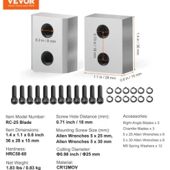 VEVOR Electric Rebar Cutter Blade, 6 PCS 16mm(5/8 Inch) Cutting Diameter, HRC58-60 Hard Hydraulic Rebar Blade Replacement Jaw Blades with 12 Hexagon Screw and 12 Spring Washer, for Model RC-16