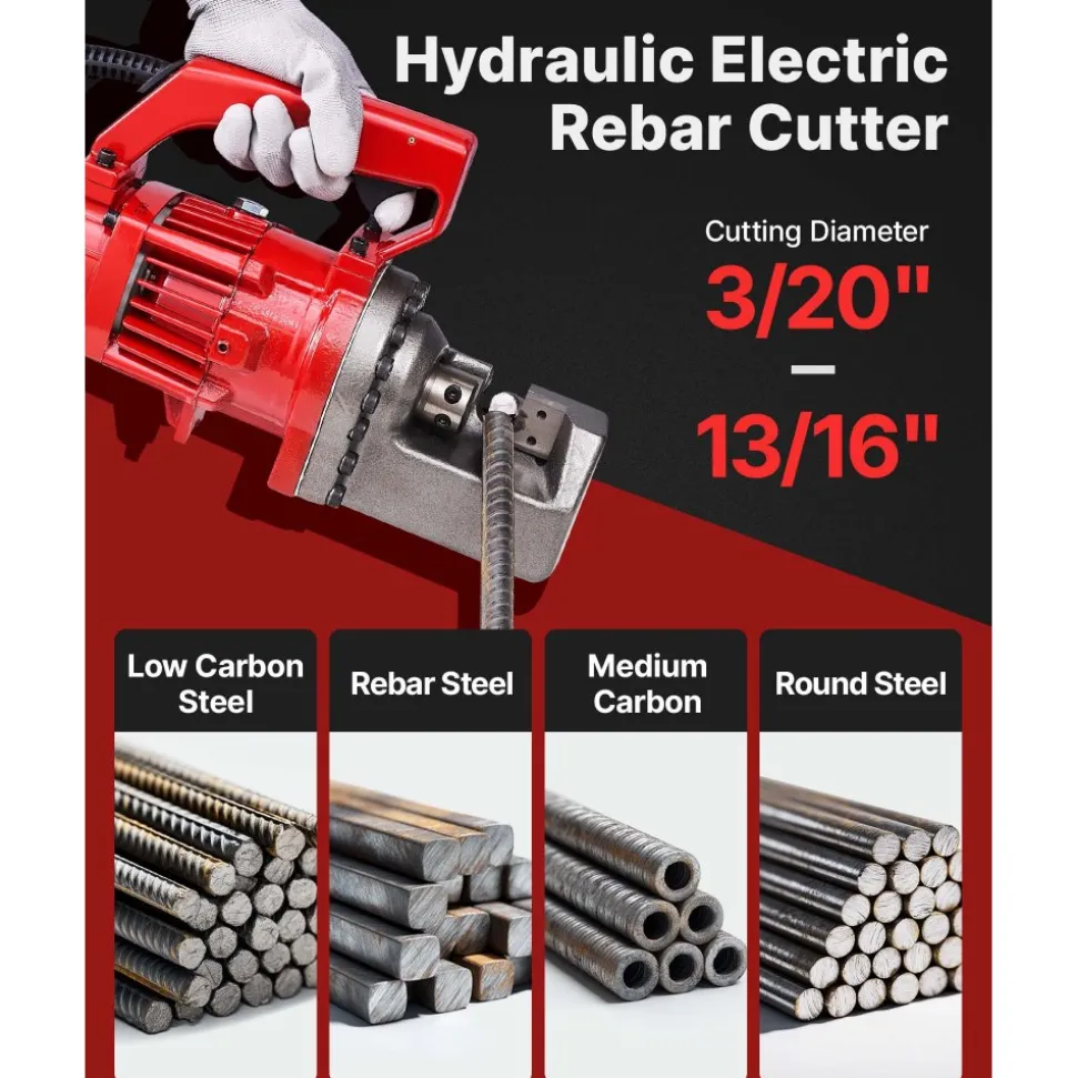 VEVOR Electric Rebar Cutter, 1700W Portable Electric Hydraulic Rebar Cutter, Cutting up to 1 Inch #8 4-25mm Rebar within 5 Seconds,110V,with Easy to Carry Stainless Box