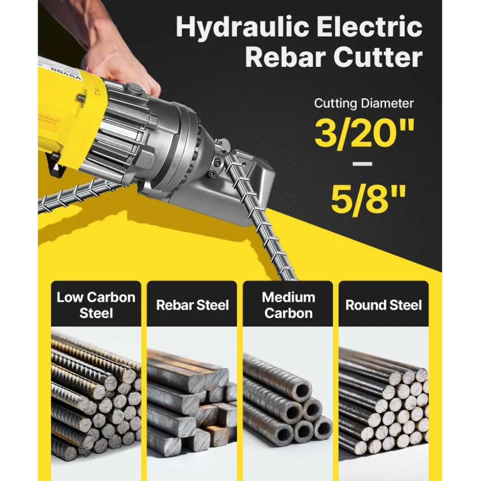 VEVOR Electric Rebar Cutter, 900W Portable Electric Hydraulic Rebar Cutter, Cutting up to 5/8 Inch #5 4-16mm Rebar within 3 Seconds,110V,with Easy to Carry Stainless Box