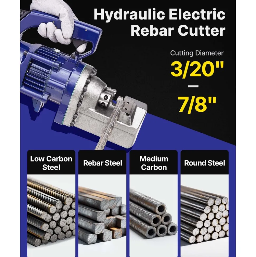 VEVOR Electric Rebar Cutter, 1350W Portable Electric Hydraulic Rebar Cutter, Cutting up to 7/8 Inch #7 4-22mm Rebar within 4.5 Seconds,110V,with Easy to Carry Stainless Box