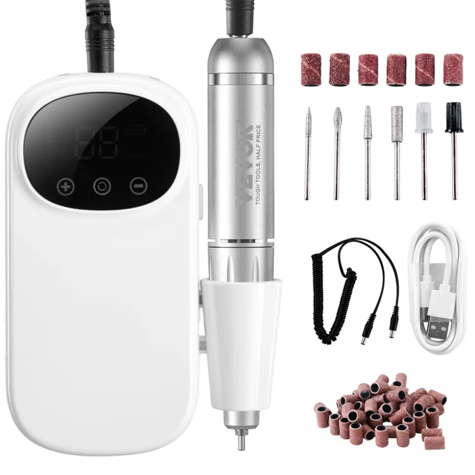 VEVOR Electric Rechargeable Nail Drill, 35,000RPM Portable Cordless Nail E File Machine, LCD-Display Acrylic Gel Grinder Tool with 6 Bits and 50PCS Sanding Bands for Manicure Pedicure Carve Polish