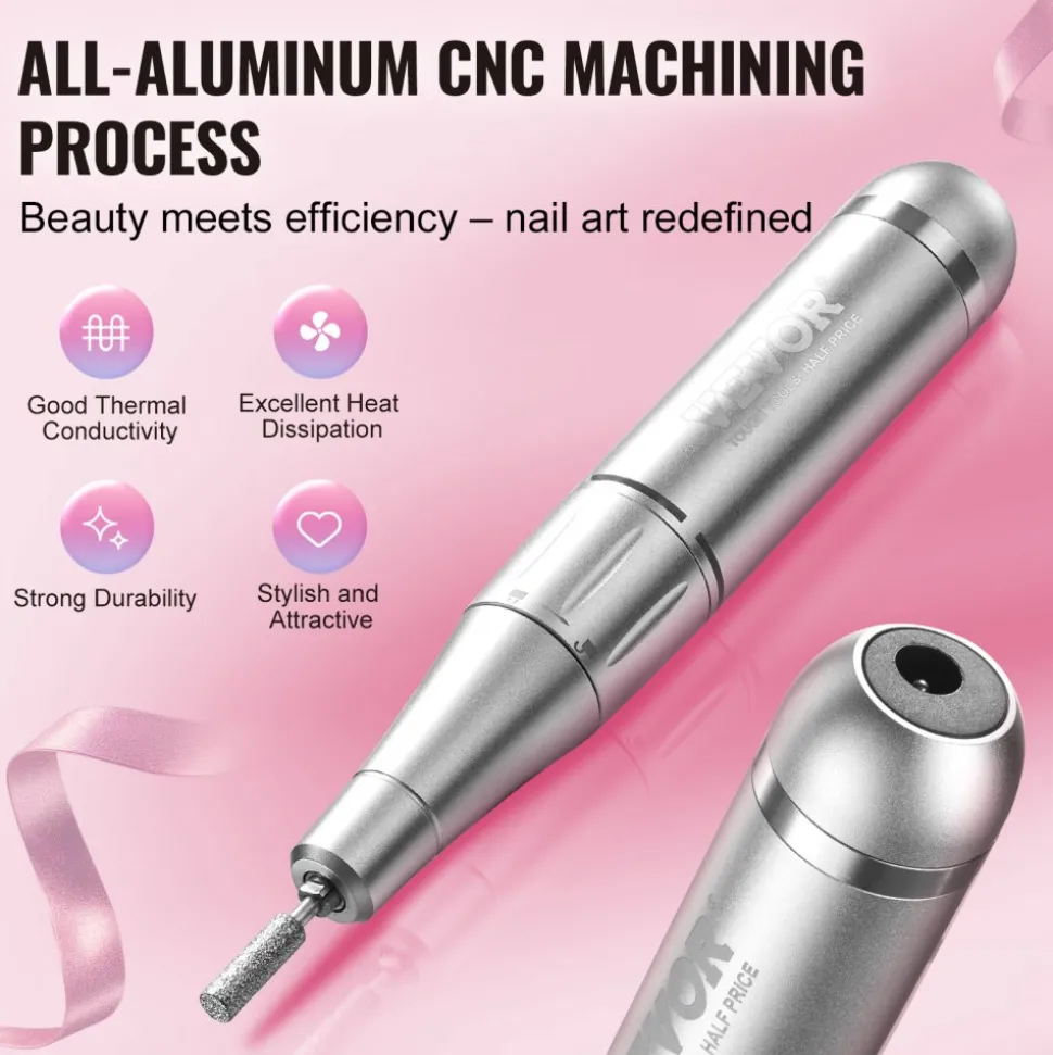 VEVOR Electric Rechargeable Nail Drill, 35,000RPM Portable Cordless Nail E File Machine, LCD-Display Acrylic Gel Grinder Tool with 6 Bits and 50PCS Sanding Bands for Manicure Pedicure Carve Polish