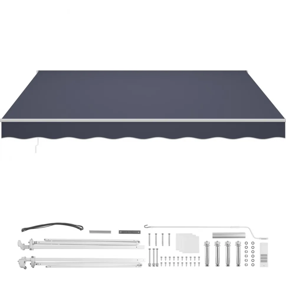 VEVOR Electric Retractable Awning, 14.1' x 9.8' Motorized Patio Awning, Sunshade Shelter with Remote Controller & Manual Crank Handle, Waterproof Polyester Fabric for Outdoor Deck, Balcony, Yard, Gray