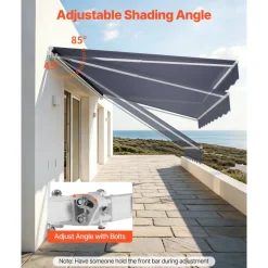 VEVOR Electric Retractable Awning, 14.1' x 9.8' Motorized Patio Awning, Sunshade Shelter with Remote Controller & Manual Crank Handle, Waterproof Polyester Fabric for Outdoor Deck, Balcony, Yard, Gray