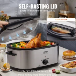 VEVOR Electric Roaster Oven, 18 QT Turkey Roaster Oven with Self-Basting Lid, 1450W Roaster Oven with Defrost & Warm Function, Adjustable Temperature, Removable Pan & Rack, Fits Turkeys Up to 22LBS