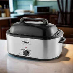 VEVOR Electric Roaster Oven, 24 QT Turkey Roaster Oven with Self-Basting Lid, 1450W Roaster Oven with Defrost & Warm Function, Adjustable Temp, Removable Pan & Rack, Fits Turkeys Up to 28LBS, Silver