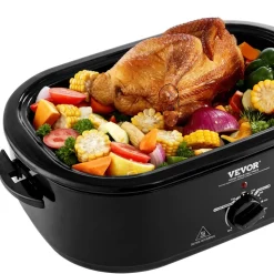 VEVOR Electric Roaster Oven, 24 QT Turkey Roaster Oven with Self-Basting Lid, 1450W Roaster Oven with Defrost & Warm Function, Adjustable Temp, Removable Pan & Rack, Fits Turkeys Up to 28LBS, Black