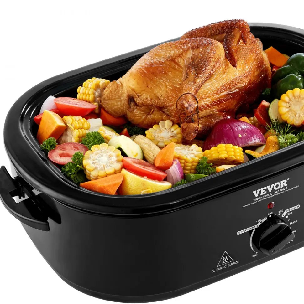 VEVOR Electric Roaster Oven, 24 QT Turkey Roaster Oven with Self-Basting Lid, 1450W Roaster Oven with Defrost & Warm Function, Adjustable Temp, Removable Pan & Rack, Fits Turkeys Up to 28LBS, Black