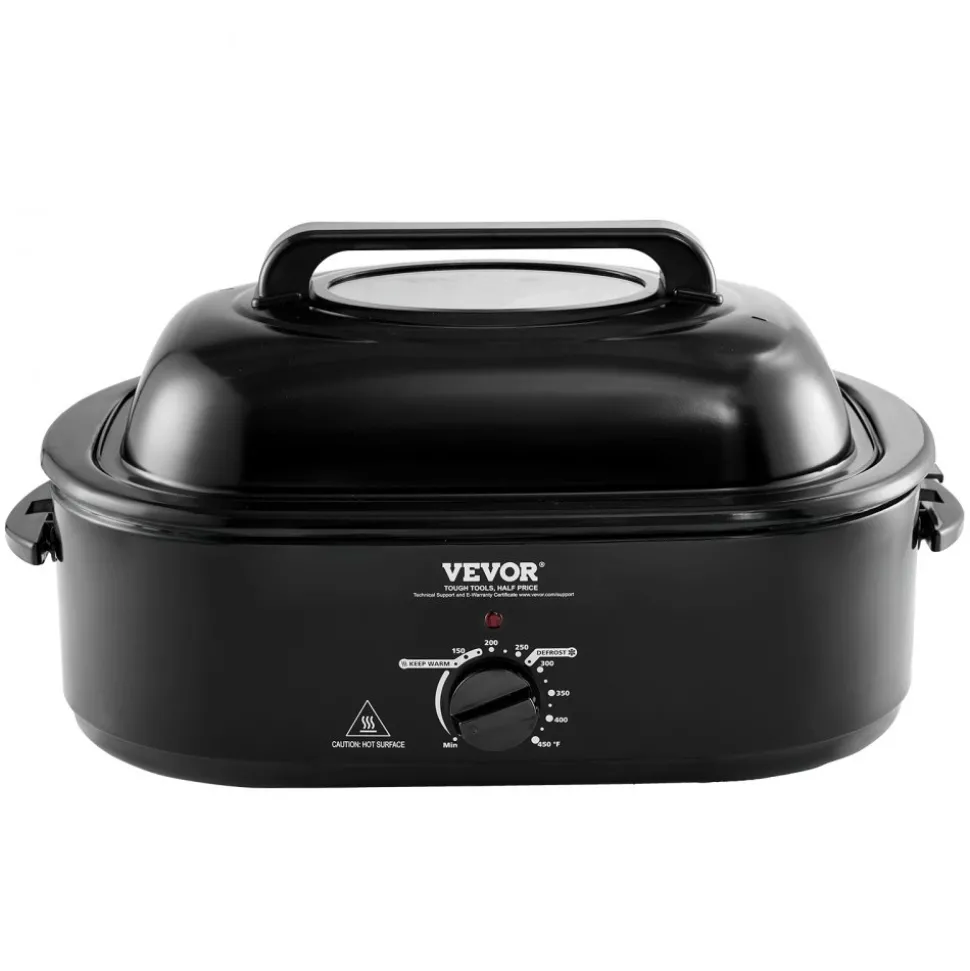 VEVOR Electric Roaster Oven, 24 QT Turkey Roaster Oven with Self-Basting Lid, 1450W Roaster Oven with Defrost & Warm Function, Adjustable Temp, Removable Pan & Rack, Fits Turkeys Up to 28LBS, Black