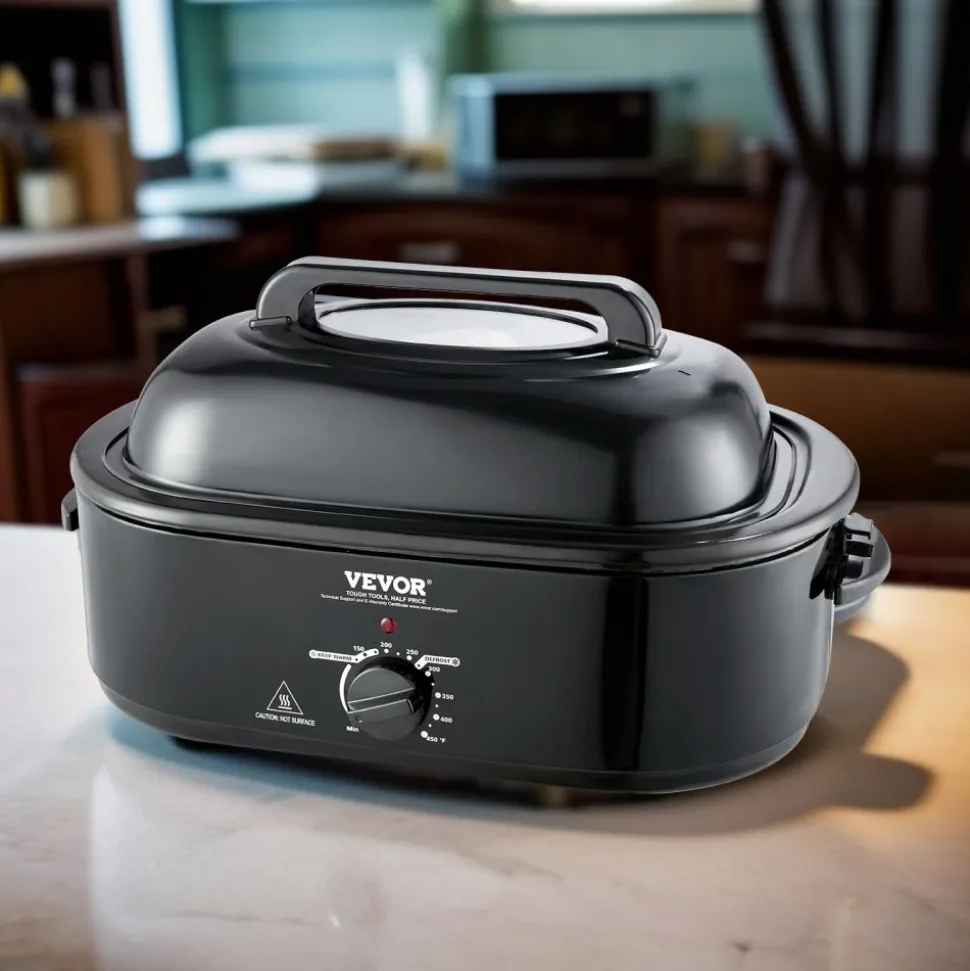 VEVOR Electric Roaster Oven, 24 QT Turkey Roaster Oven with Self-Basting Lid, 1450W Roaster Oven with Defrost & Warm Function, Adjustable Temp, Removable Pan & Rack, Fits Turkeys Up to 28LBS, Black