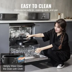 VEVOR Electric Roaster Oven, 24 QT Turkey Roaster Oven with Self-Basting Lid, 1450W Roaster Oven with Defrost & Warm Function, Adjustable Temp, Removable Pan & Rack, Fits Turkeys Up to 28LBS, Black