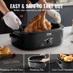 VEVOR Electric Roaster Oven, 24 QT Turkey Roaster Oven with Self-Basting Lid, 1450W Roaster Oven with Defrost & Warm Function, Adjustable Temp, Removable Pan & Rack, Fits Turkeys Up to 28LBS, Black