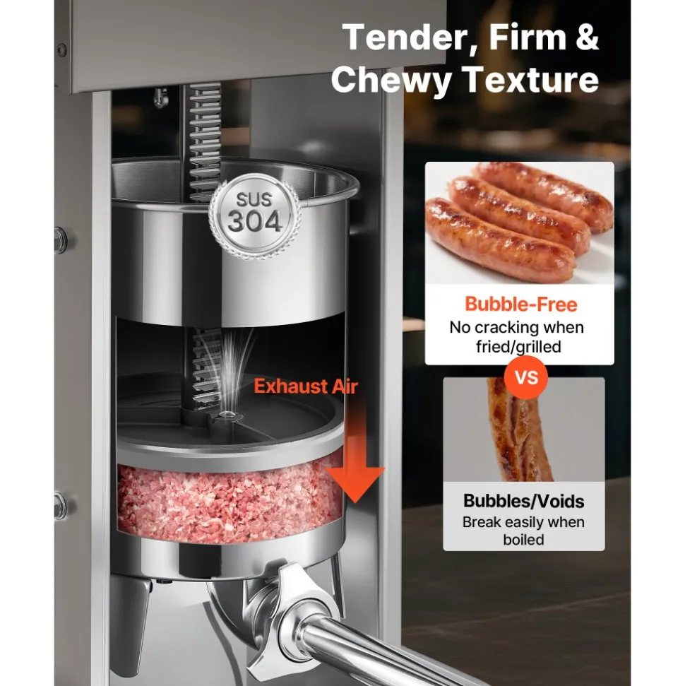 VEVOR Electric Sausage Stuffer, 33 LBS / 15 L Vertical Meat Stuffer, Stepless Speed Control and Foot Pedal, Stainless Steel Heavy Duty Sausage Filler with 4 Stuffing Tubes, for Commercial & Home Use