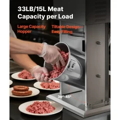 VEVOR Electric Sausage Stuffer, 33 LBS / 15 L Vertical Meat Stuffer, Stepless Speed Control and Foot Pedal, Stainless Steel Heavy Duty Sausage Filler with 4 Stuffing Tubes, for Commercial & Home Use
